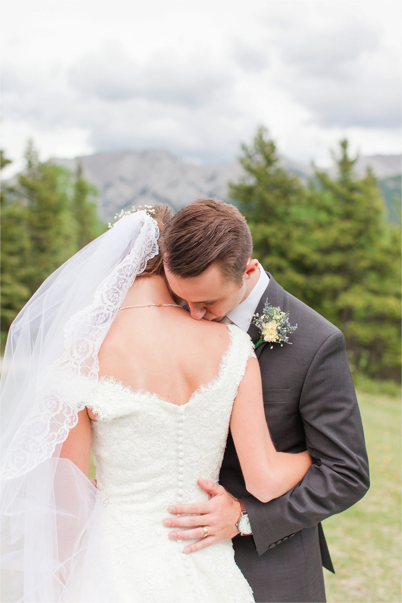 Kananaskis Canada Wedding at the Delta Lodge-Kaitlin & Ricky-Alabama wedding photographer-Lodge wedding-Bridal photography-Outside bridal shoot-Mountain wedding-Mountain wedding-Canada wedding photographer-Bride and groom-Bride and groom sentimental