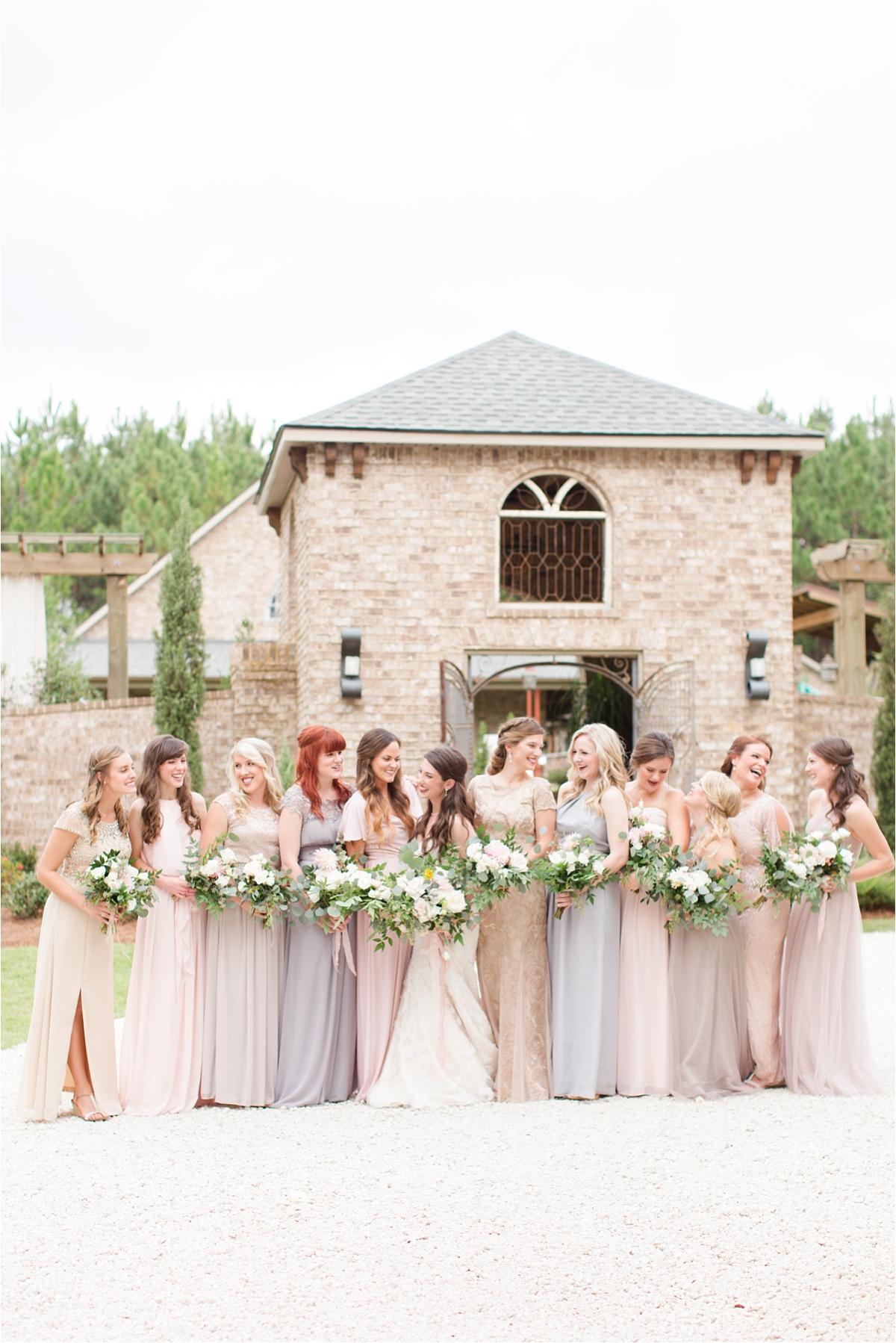 wedding-party-bride-bridesmaids-mismatched-dresses-blushes-champagnes-neutrals-long