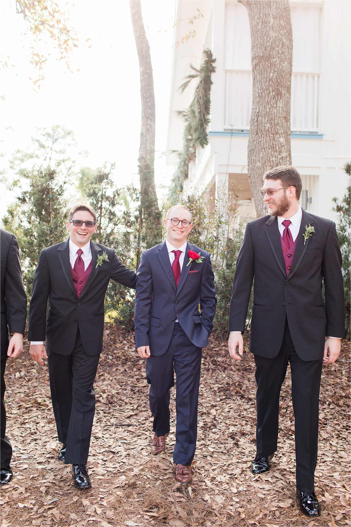 Alabama Wedding Photographer-Little Point Clear Winter Wedding-Meri Beth + Andrew-Groom and Groomsmen-Black groomsmen attire-Navy themed wedding 