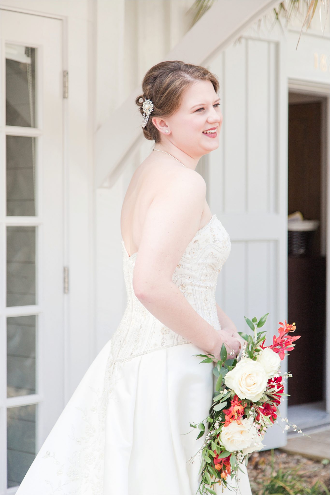 Alabama Wedding Photographer-Little Point Clear Winter Wedding-Meri Beth + Andrew-Wedding Dress-Wedding Bouquet-Wedding Florals