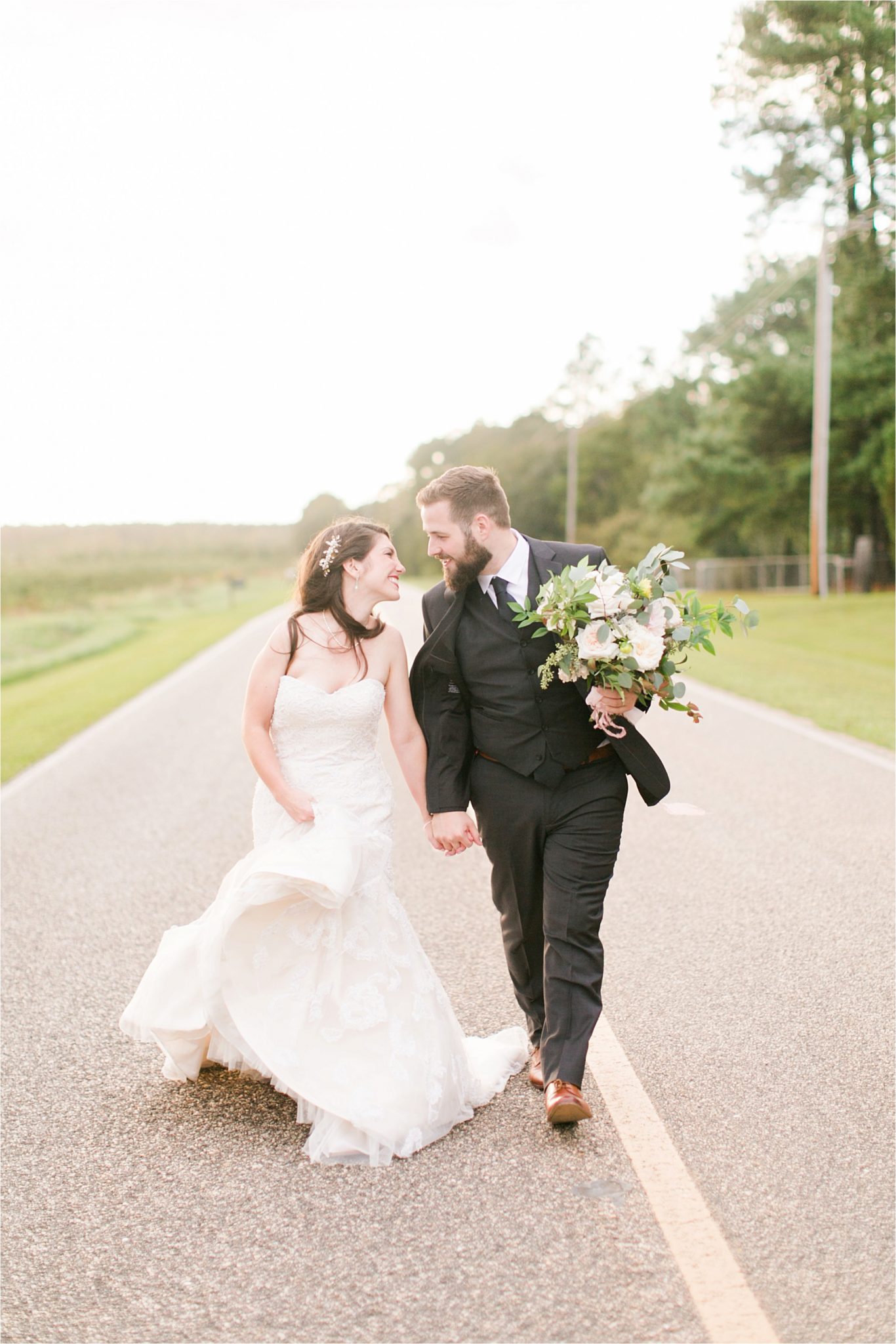 bride and groom photos-wedding day-venue departure-off into the sunset