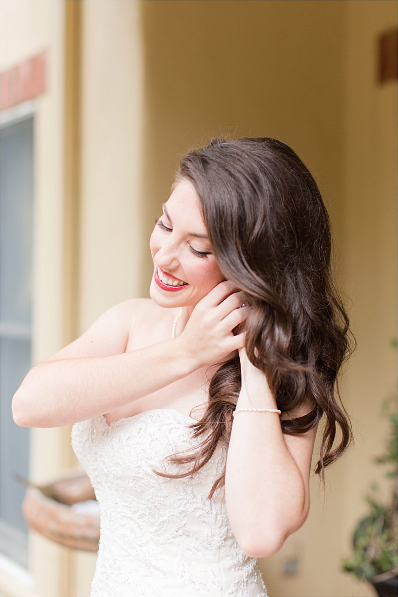 Bride-wedding day-loose curls-pop of lip color