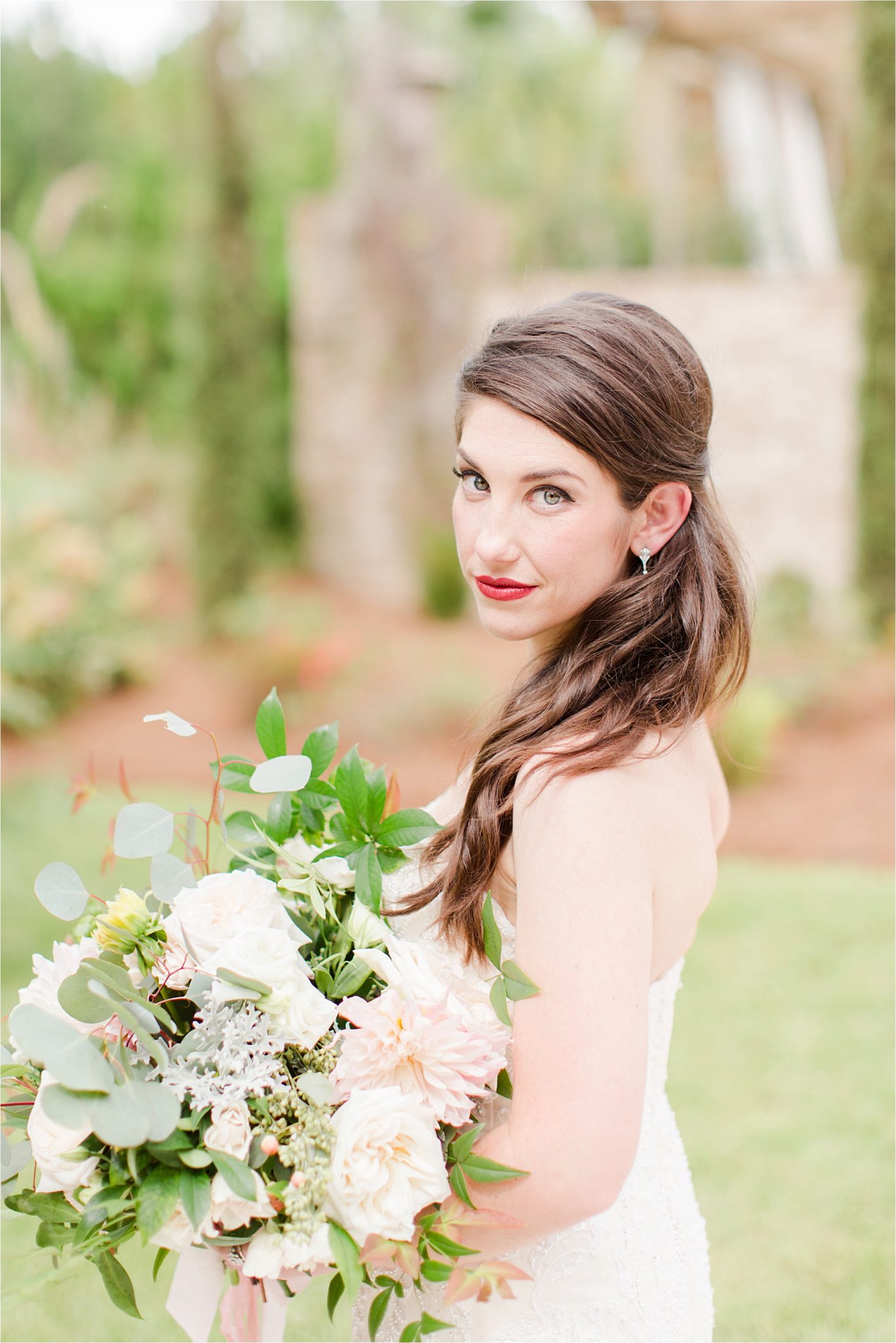 Bridal portraits-photos of the bride-wedding day-red lip-bright lip-alabama wedding photographer