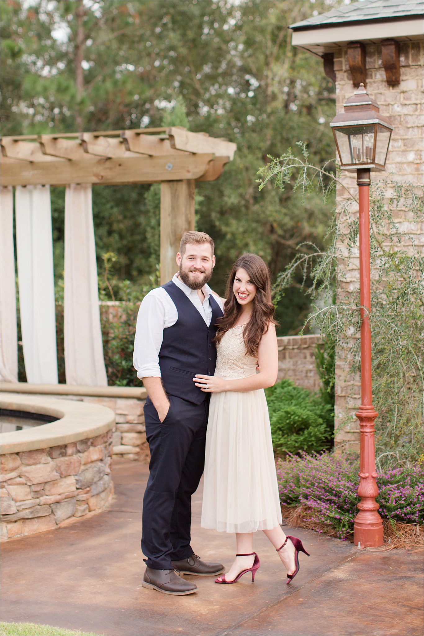 rehearsal-dinner-bride-groom-shoes-velvet-dress-bella-sera-gardens-Alabama-venue