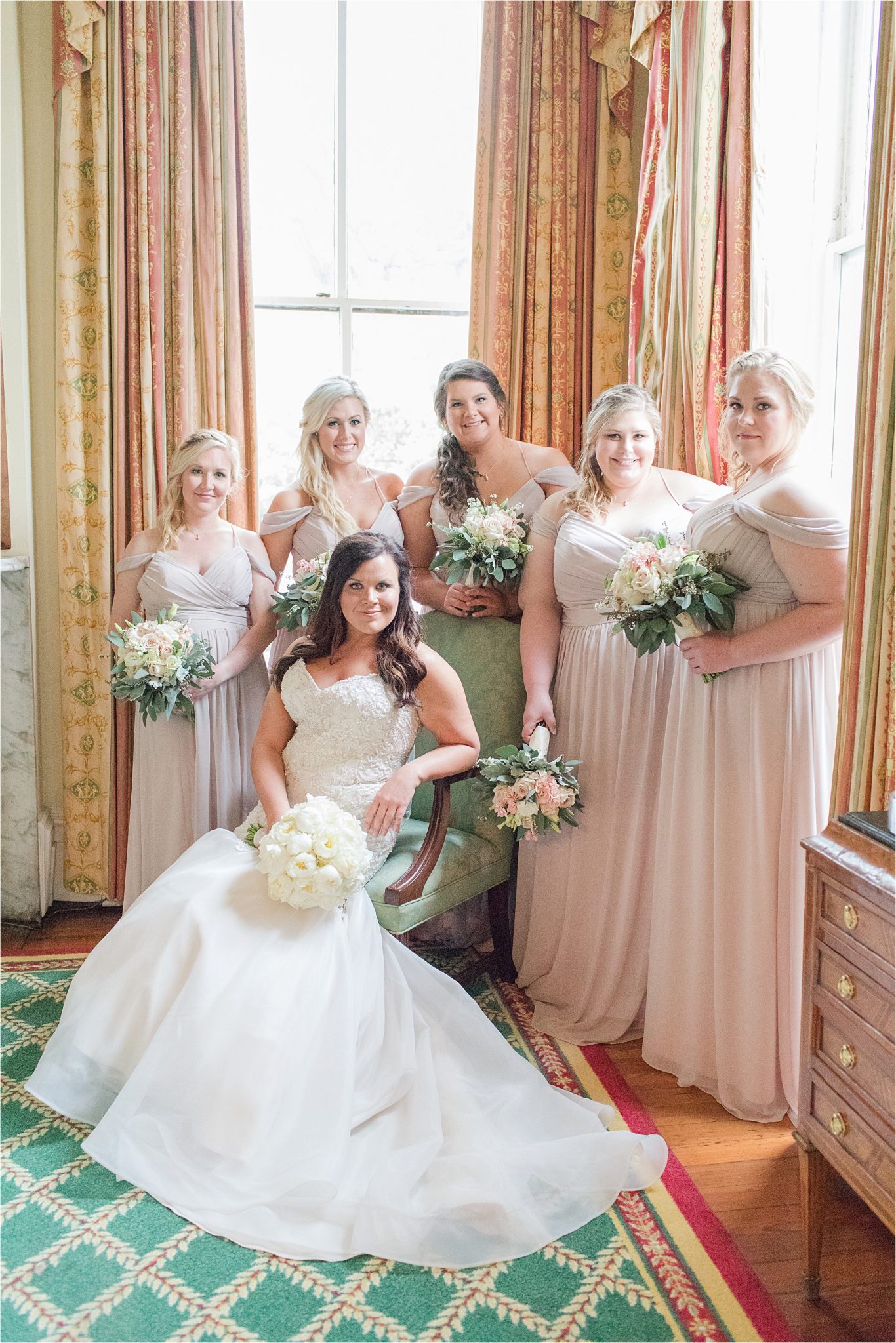 bridesmaids and flower girl-neutral long bridesmaid-wedding neutrals-wedding party-bride and her bridesmaids