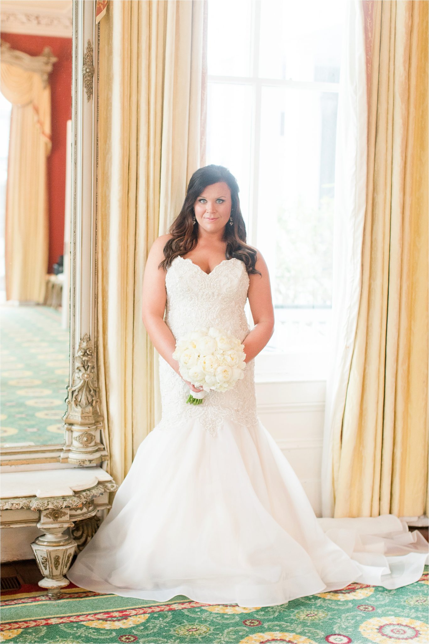 stunning lighting-bridal portraits-mermaid wedding dress-ezell house historic downtown-alabama wedding photographer