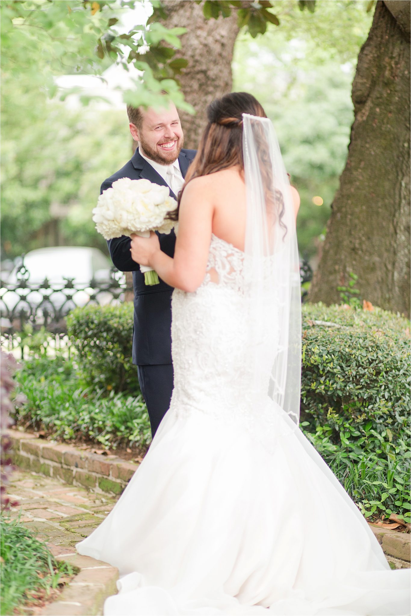 first look-bride and groom-mermaid dress-wedding moments-