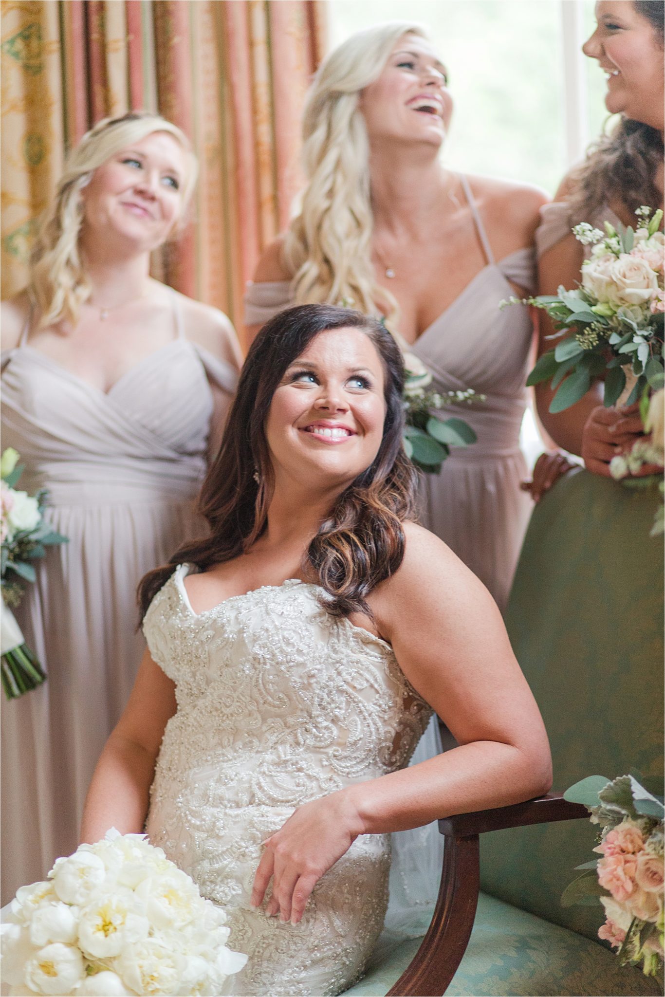 bridesmaids and flower girl-neutral long bridesmaid-wedding neutrals-wedding party-bride and her bridesmaids