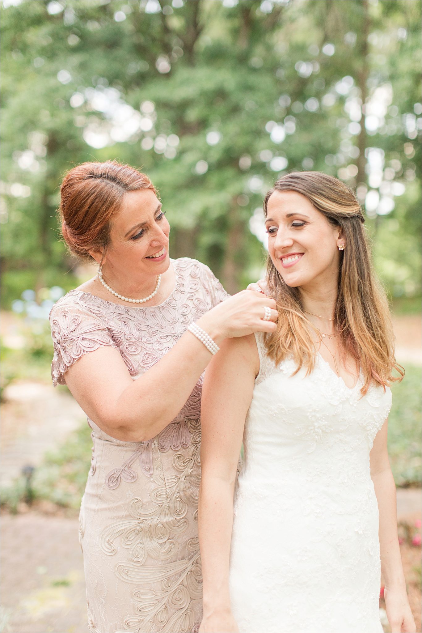 mother daughter getting ready-bride-wedding day-mother of the bride-dress-blushes and pearls