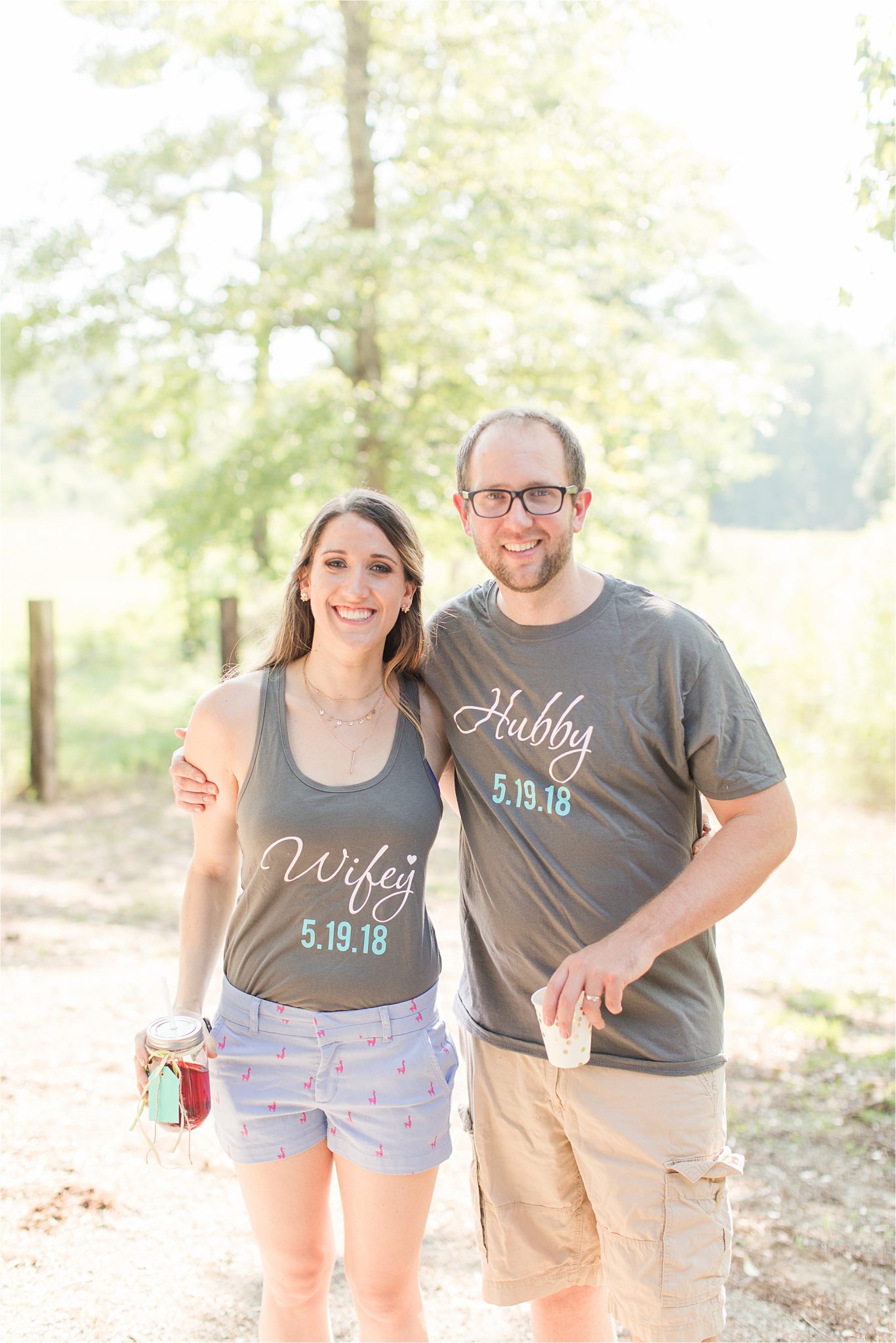 wedding reception-comfy bride and groom outfits-clothes-hubby and wife tshirts