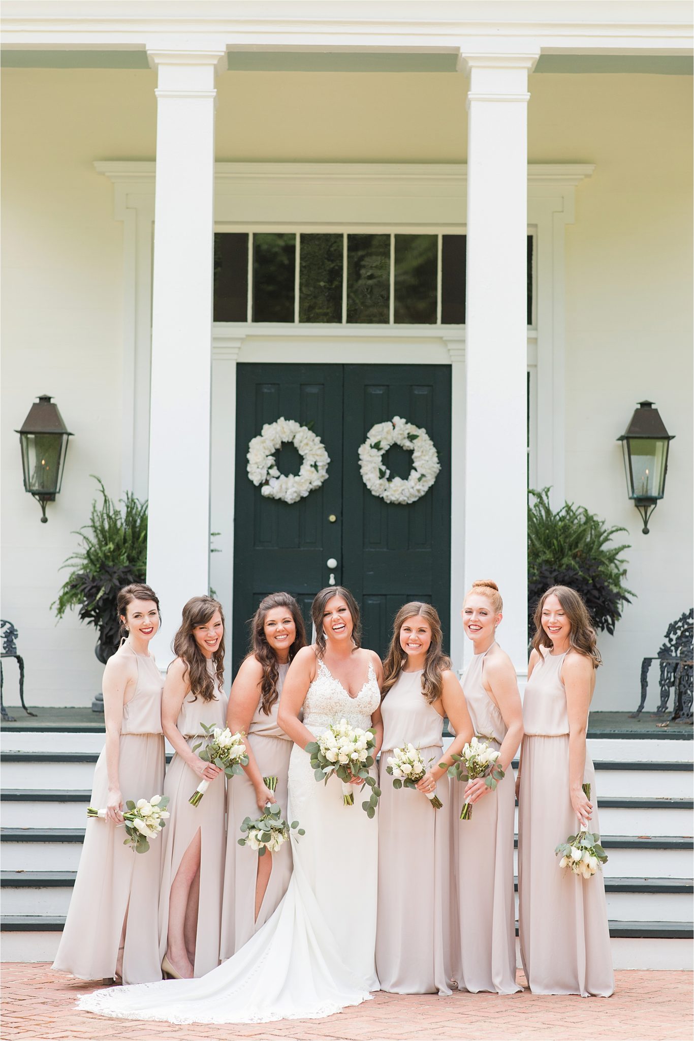 Hedge Farm Wedding, Alabama Wedding Photographer, Barn Wedding, Bride and bridesmaids, Neutrals