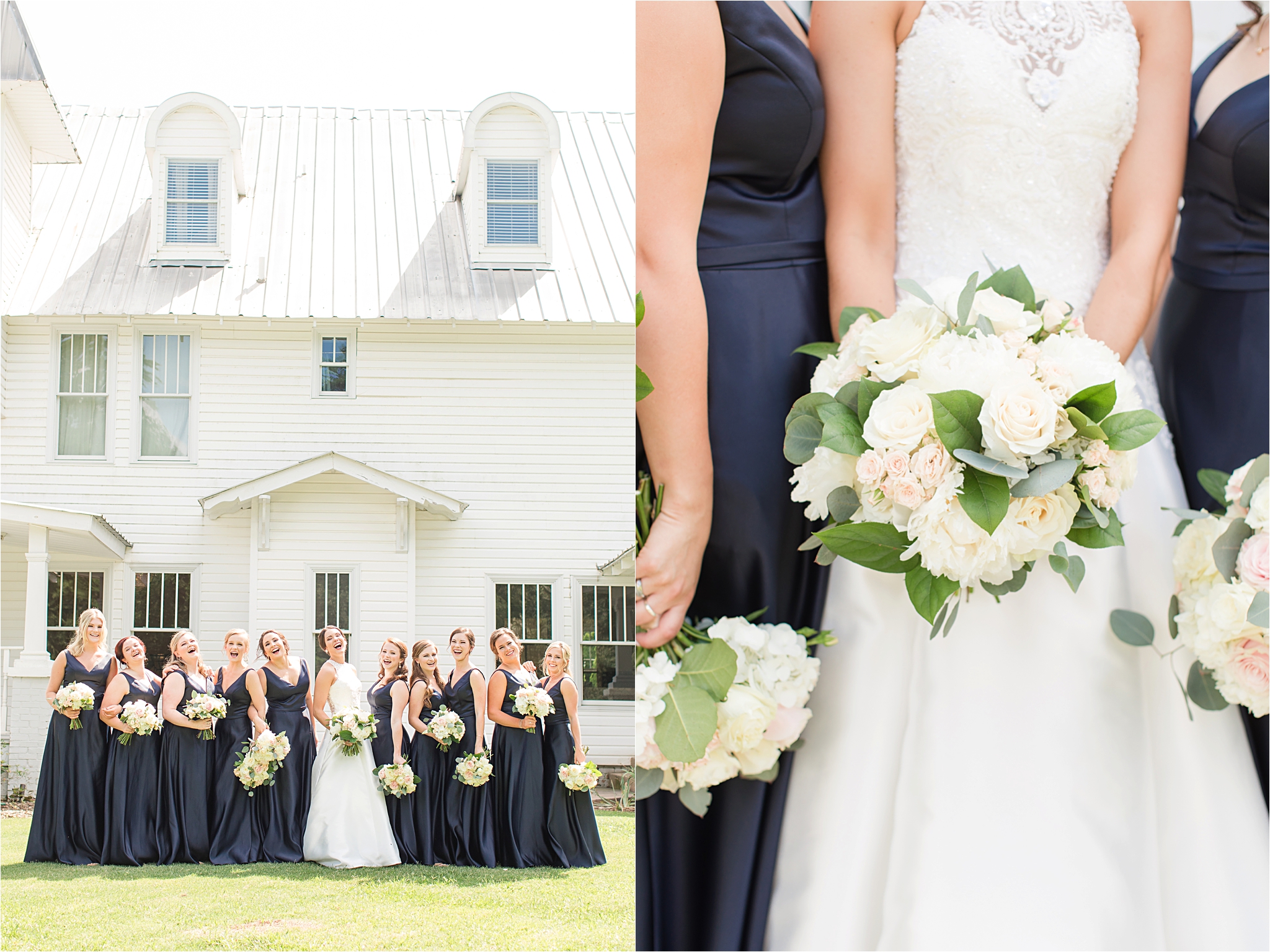 Sonnet House, Birmingham Alabama Wedding Photographer, Bride and bridesmaid, Blue themed wedding