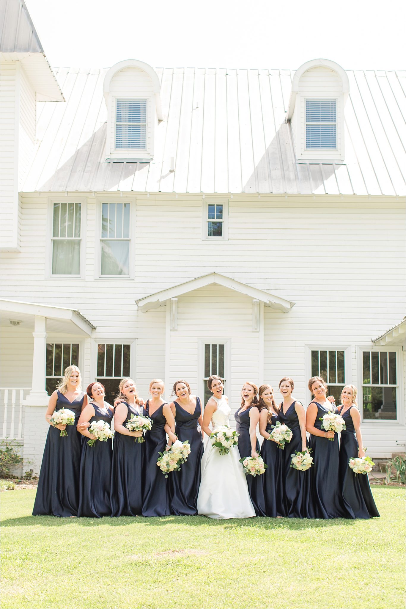 Sonnet House, Birmingham Alabama Wedding Photographer, Bride and bridesmaid, Blue themed wedding