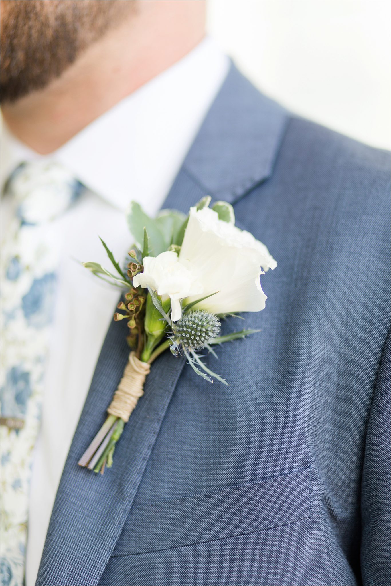 Pastel Themed Wedding-The Chapel at the Waters-Montgomery Alabama Photographer-Miles & Meredyth-Blue Themed Wedding-Groom's Tie-Groom Attire-White Boutonniere