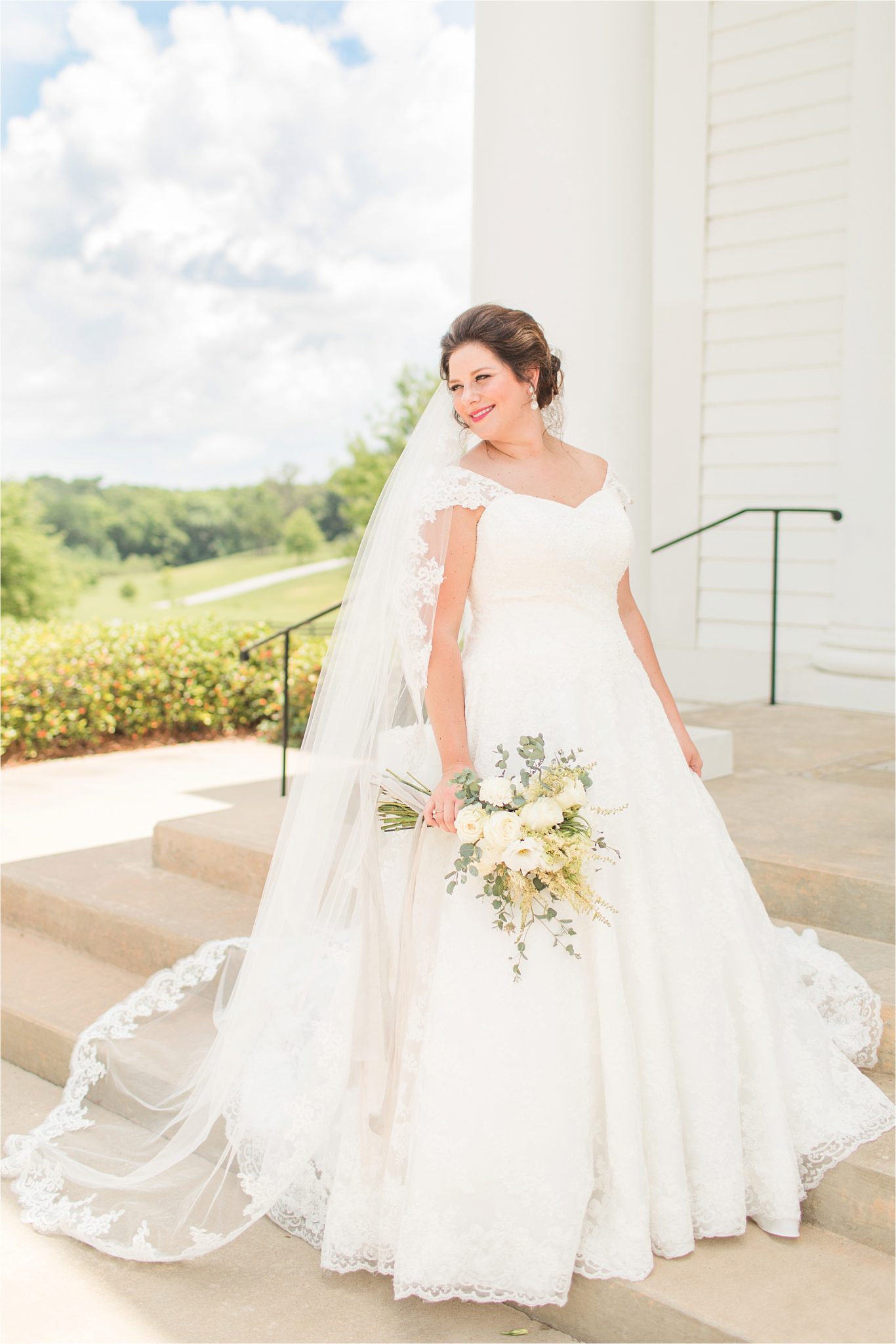 Pastel Themed Wedding-The Chapel at the Waters-Montgomery Alabama Photographer-Miles & Meredyth-Blue Themed Wedding-Bride Bouquet-Wedding Dress