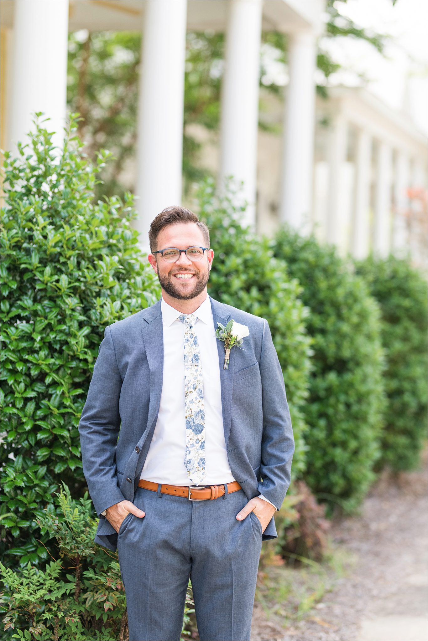 Pastel Themed Wedding-The Chapel at the Waters-Montgomery Alabama Photographer-Miles & Meredyth-Blue Themed Wedding-Groom's Tie-Groom Attire-White Boutonniere