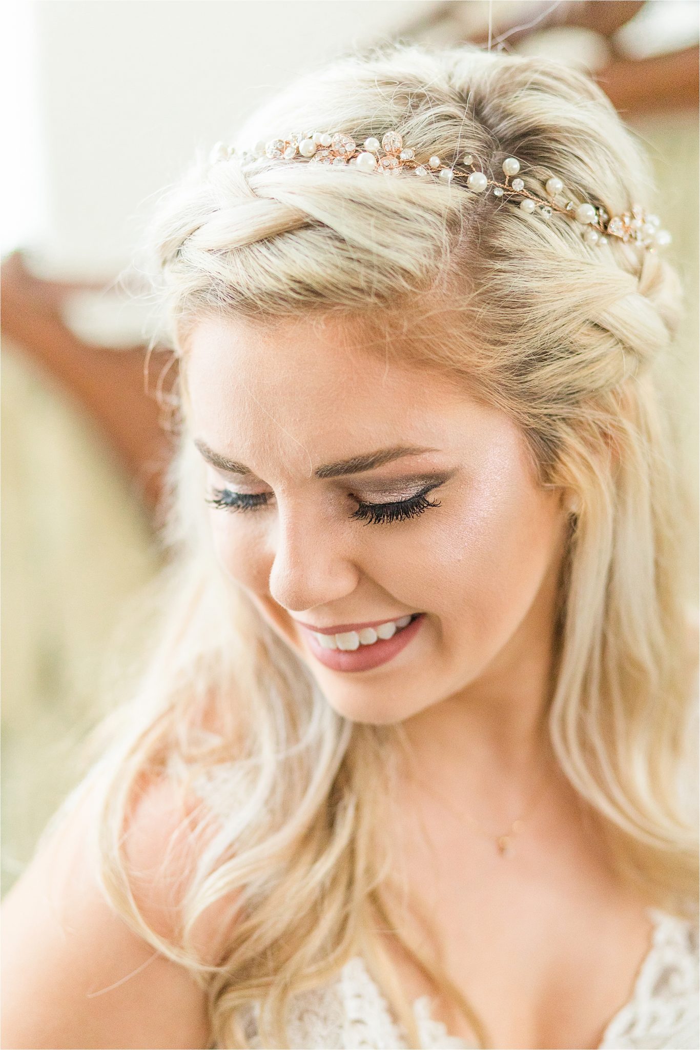 bridal-portraits-makeup-french-braid-crown-pearl-hair-piece-half up-half-down