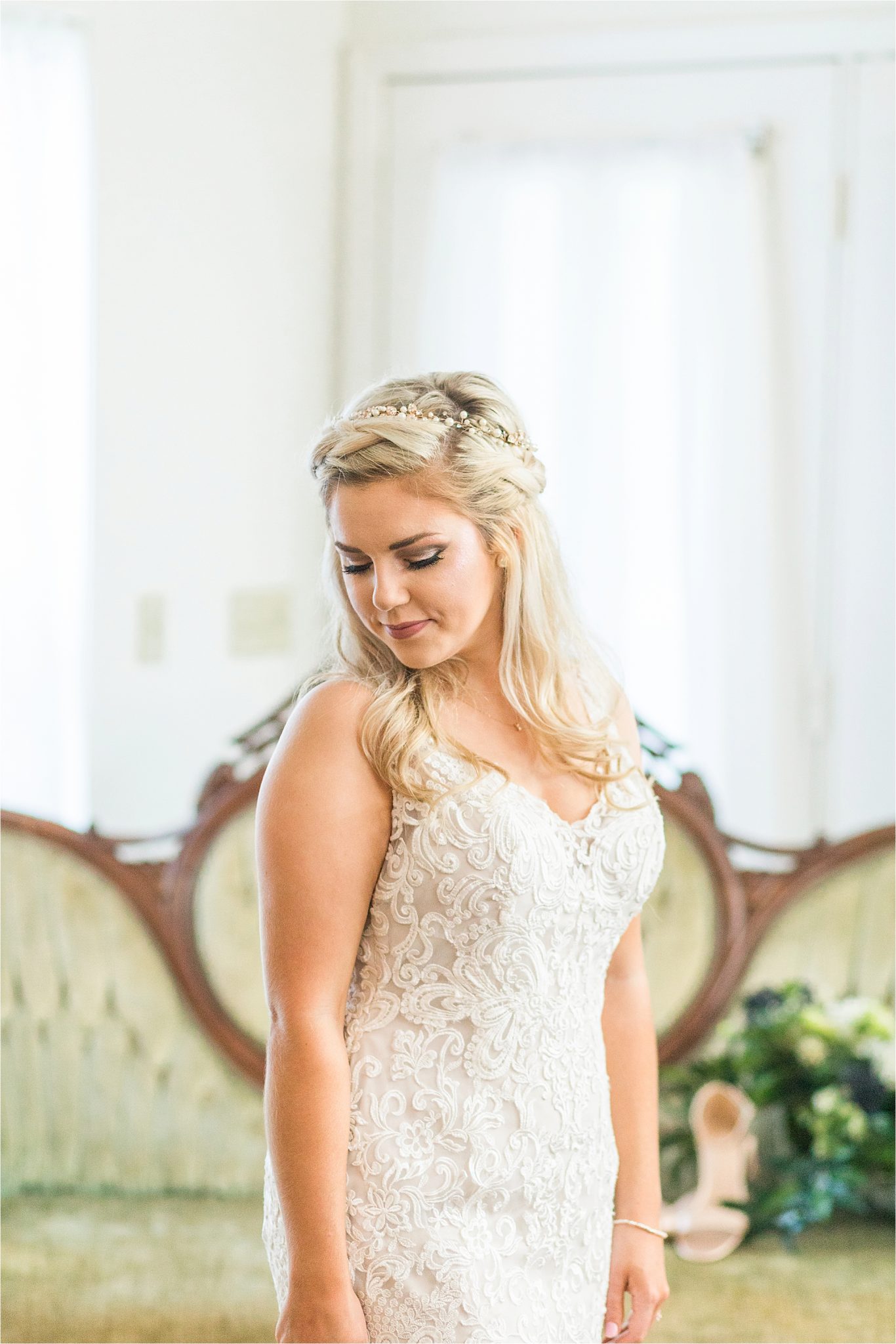 lace-detail-wedding-dress-pearl-flower-crown-bridal-portraits-bride
